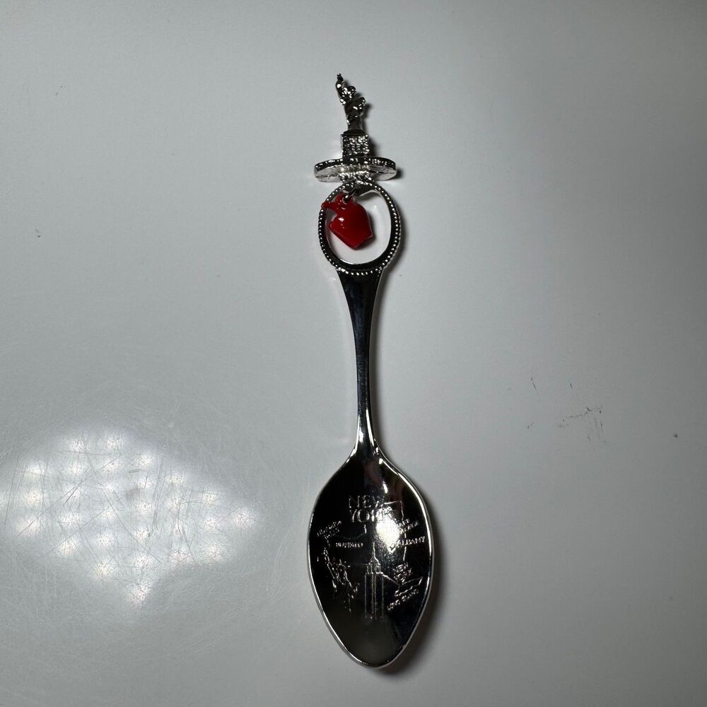 Vintage New York Souvenir Spoon Big Apple Dangling Charm Silver Tone Collector